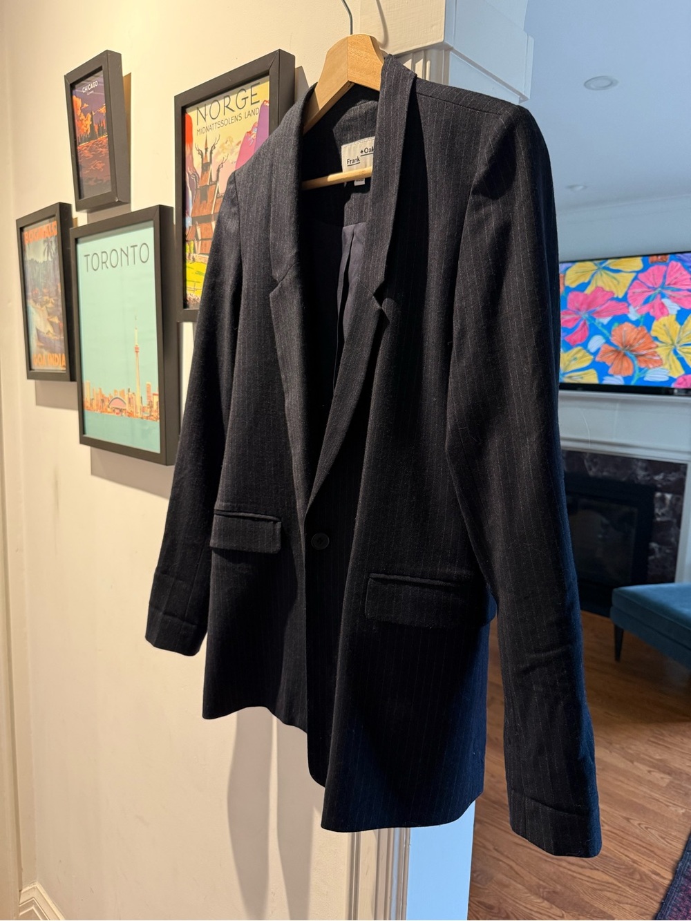Frank & Oak Navy Pinstripe Women's Blazer